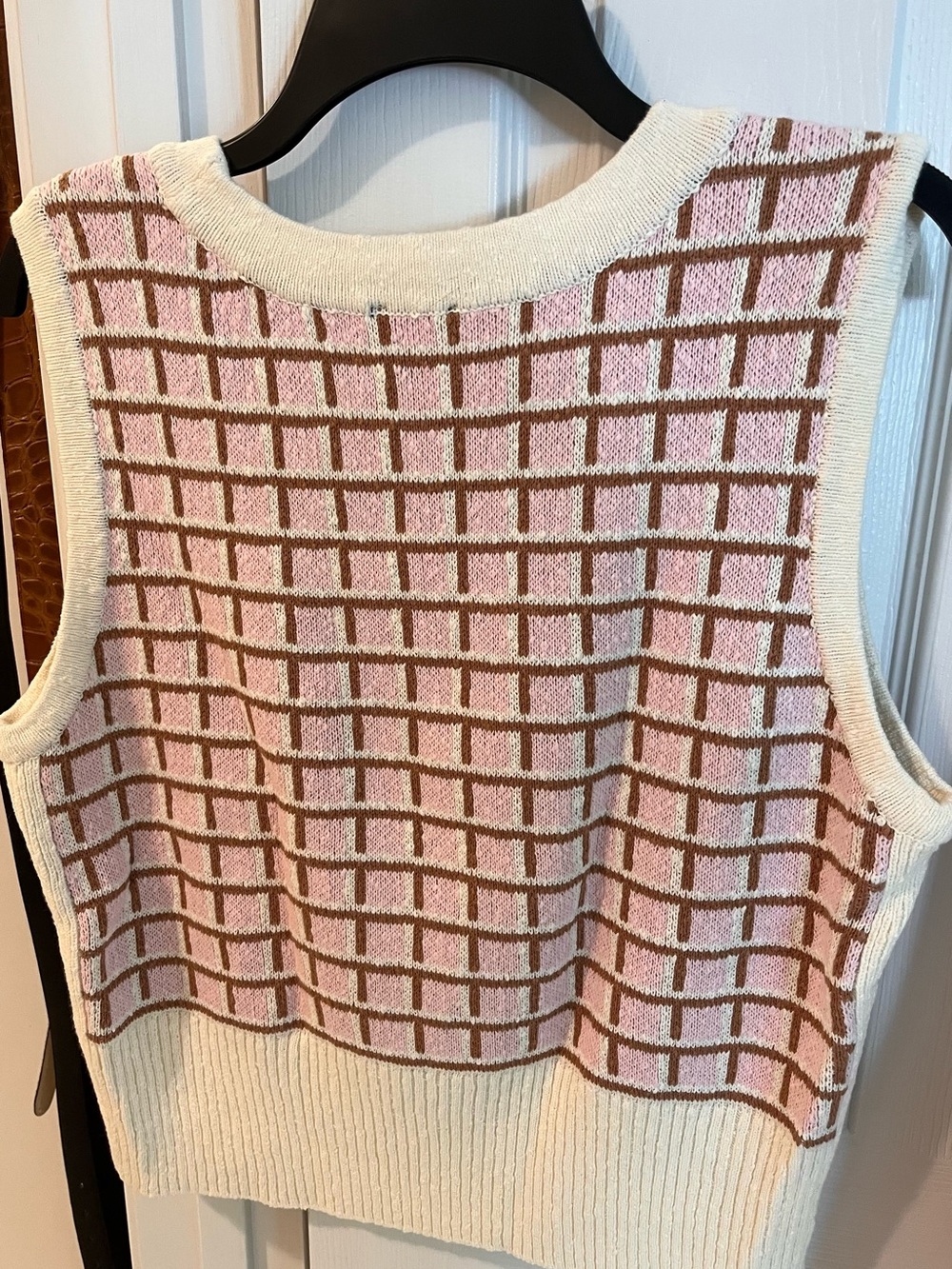 Talbots Sleeveless Knit Tank Top - Pink Grid Pattern